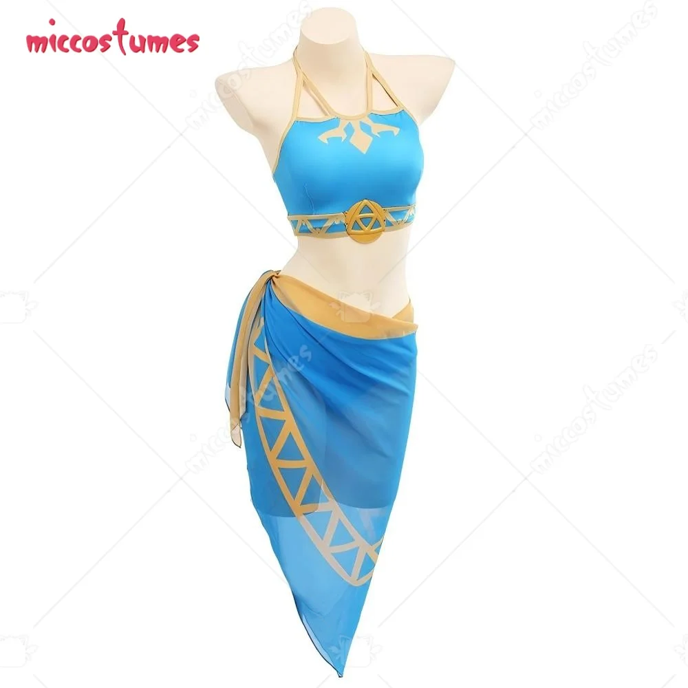 【Ready for Ship】HAIKYUU Women's Game Swimsuits Blue Bikini Set Halter Lace up Top and Bottoms Two-Piece Swimwear with Veil Dress