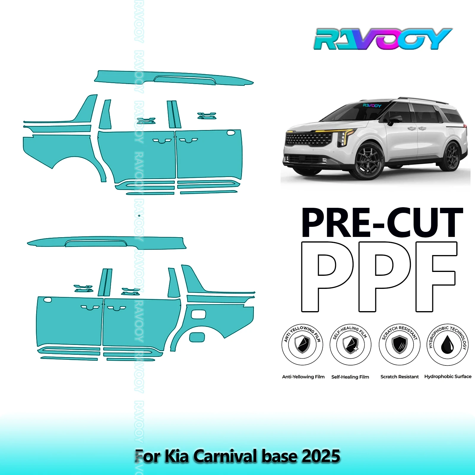 

For Kia Carnival base 2025 8.5mil Clear Matte Pre-Cut PPF Door & A/B Pillar Kit TPU Paint Protection Film Set