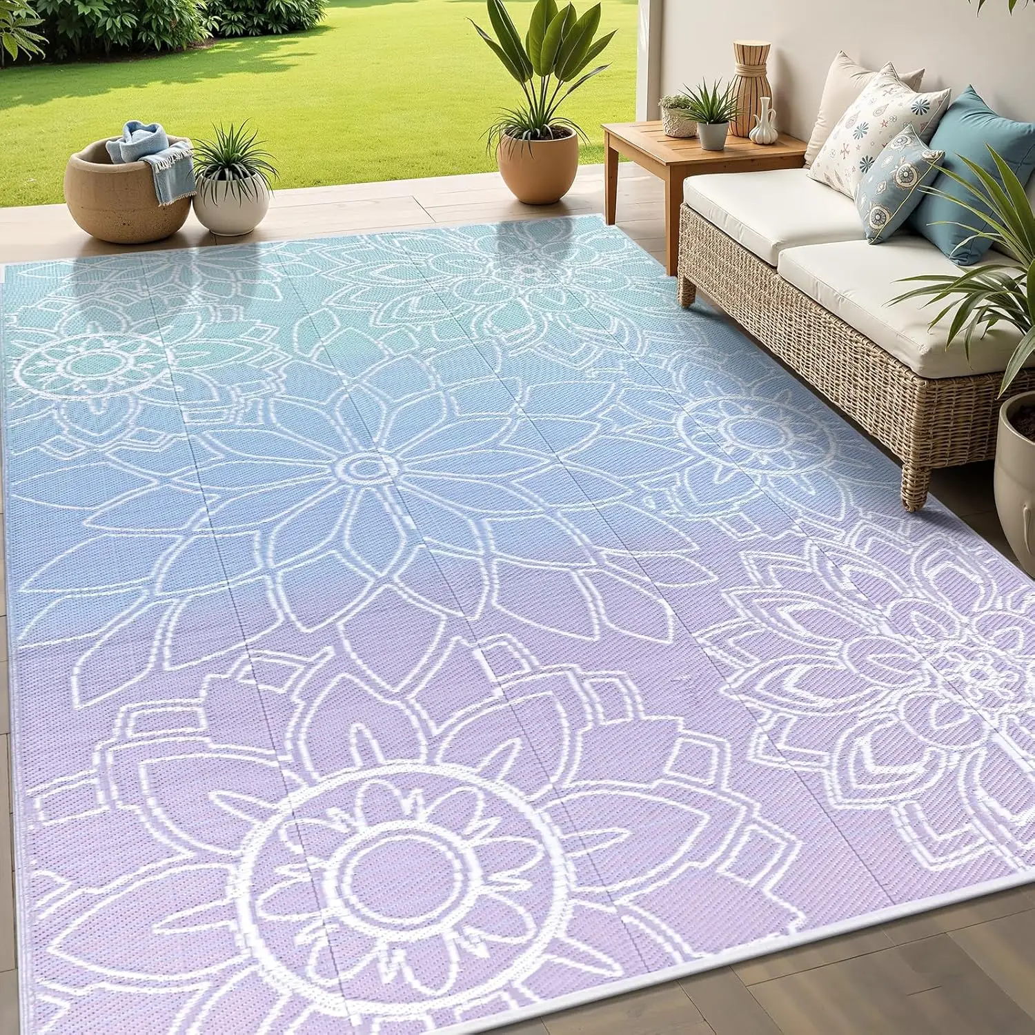 

Outdoor Rug for Patio 5x8 ft Reversible Plastic Straw Patio Camping Rug, Floral Waterproof RV Mat for Camper Indoor Outdoor C