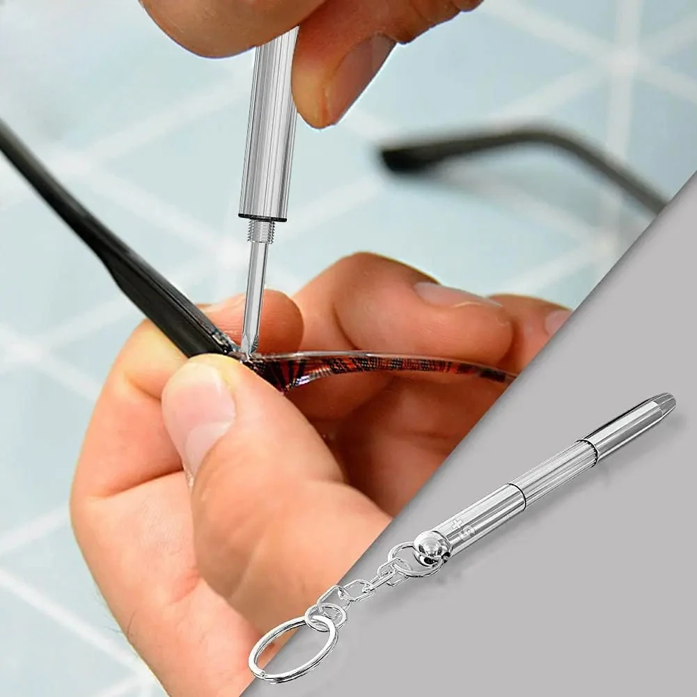 Steel Glasses Screwdriver Eyeglass Screwdriver Watch Repair Kit with Keychain Portable Hand Tools Precision Screwdriver Tools