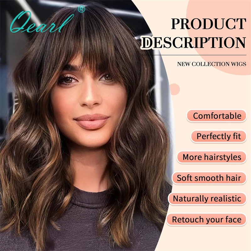 Sale Wigs Human Hair Light Blonde with Brown Color Lace Wig with Bangs Transparent Glueless Women Wigs Ready to Go Qearl