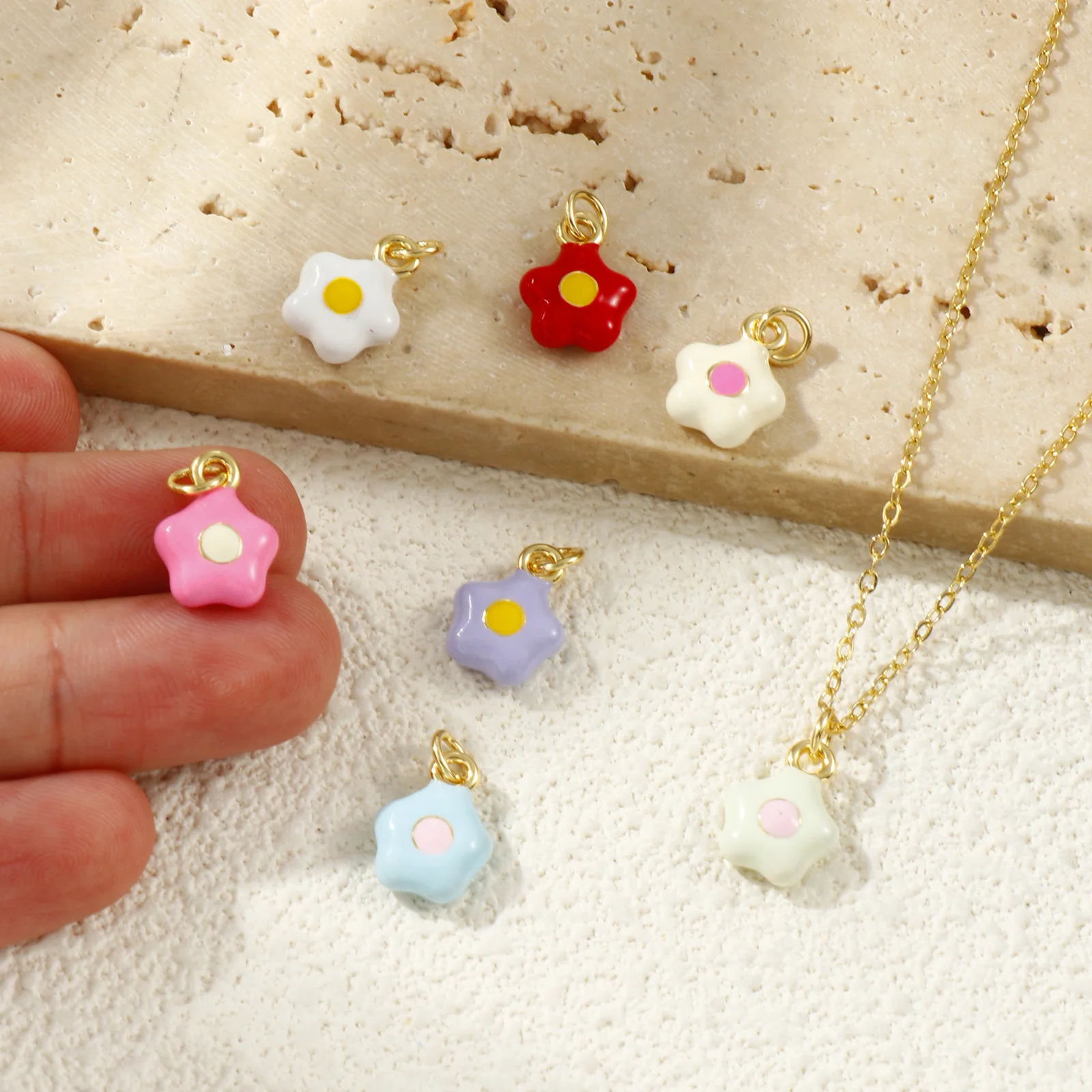 2PCs Cute Candy Color Brass Galaxy Charms For Jewelry Making 18K Real Gold Plated Enamel Pentagram Star Pendant DIY 16mm x 10mm