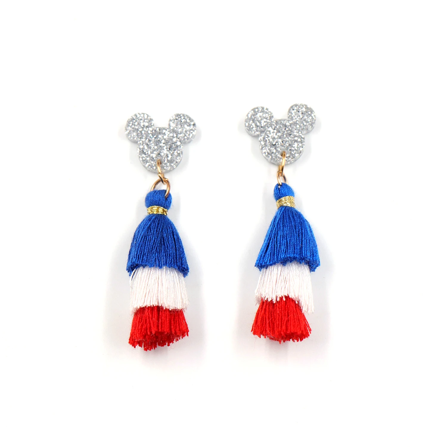 4th of July Independence Day Dangle Earrings With Tassels American Statement Mouse Head Acrylic Jewelry For Women