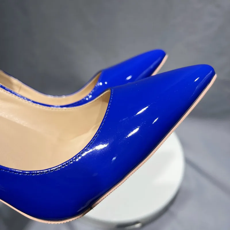 Heelgoo Solid Royal Blue Women Side Curl Cut Pointy Toe High Heel Shoes for Wedding Party Elegant Stiletto Pumps Plus Size 33-46