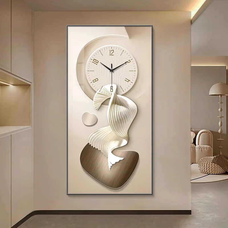 Cream Style Entrance Hall Decoration Painting with Time Clock High-end Entrance Hanging Painting Modern Corridor Mural