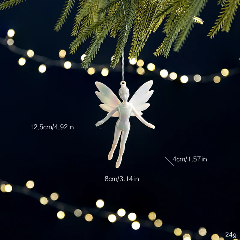 زينة شجرة عيد الميلاد الجديدة، زينة معلقة على شكل ملاك غزال أبيض، إكسسوارات لامعة ملونة لعيد الميلاد