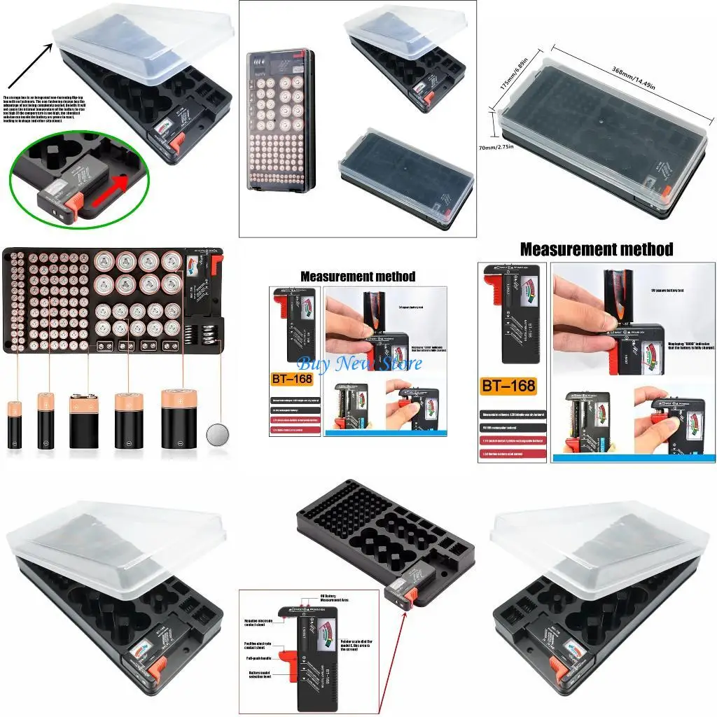 

20CE 1pc 116Compartment Battery Organizers Storage Case With Built In Electricity Tester For 2A 3A 9V C D Button Cells