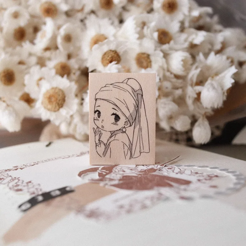 Charmig Girl Whit Pearl Earring Wooden Rubber Stamp Set DIY Scrapbooking Photo Album Card Making Journal Material Wooden Stamps