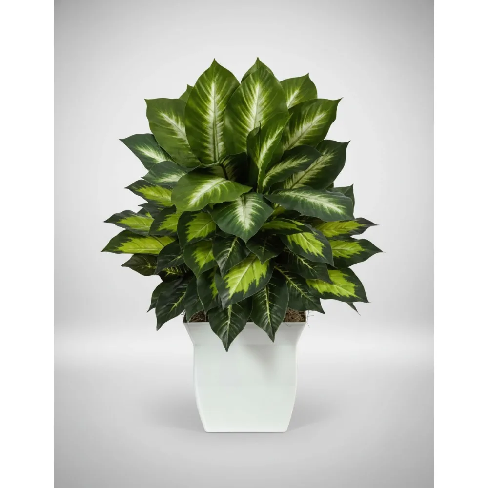 

2ft Artificial Dieffenbachia Plant in White Metal Planter, Lifelike Faux Greenery for Home Office Decor