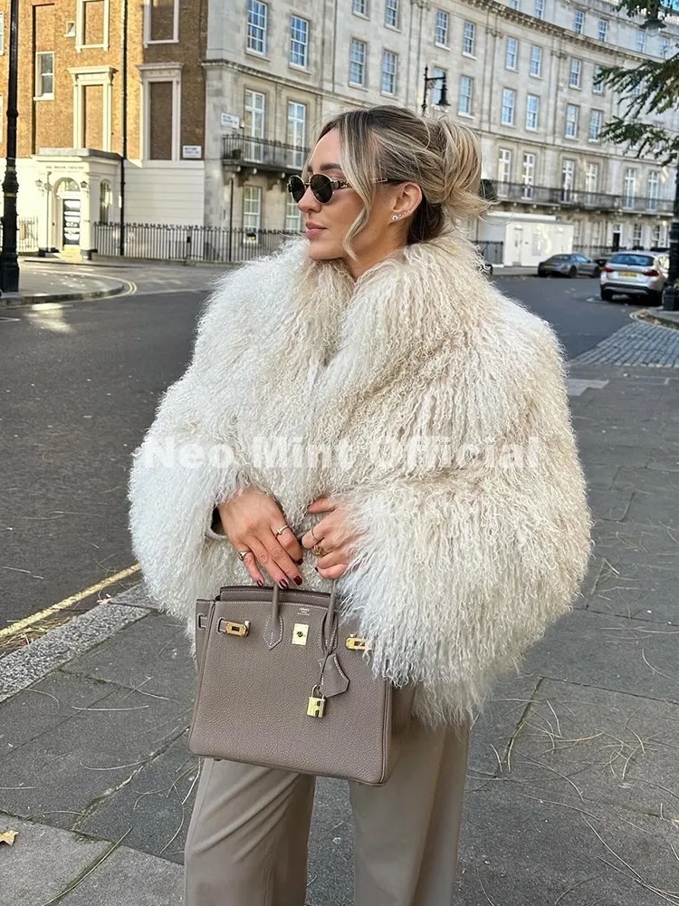 

Blogger Fashion Women Fluffy Faux Mongolia Sheep Fur Coat