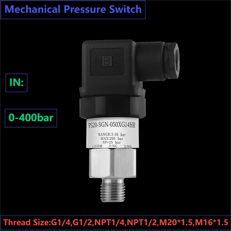 Przełącznik ciśnieniowy mechaniczny 0.8-5bar 0-10bar 5-50bar 200bar typ tłoka pompa wody sterowanie ciśnienie oleju powietrza 1-16bar 1-30bar 5-50