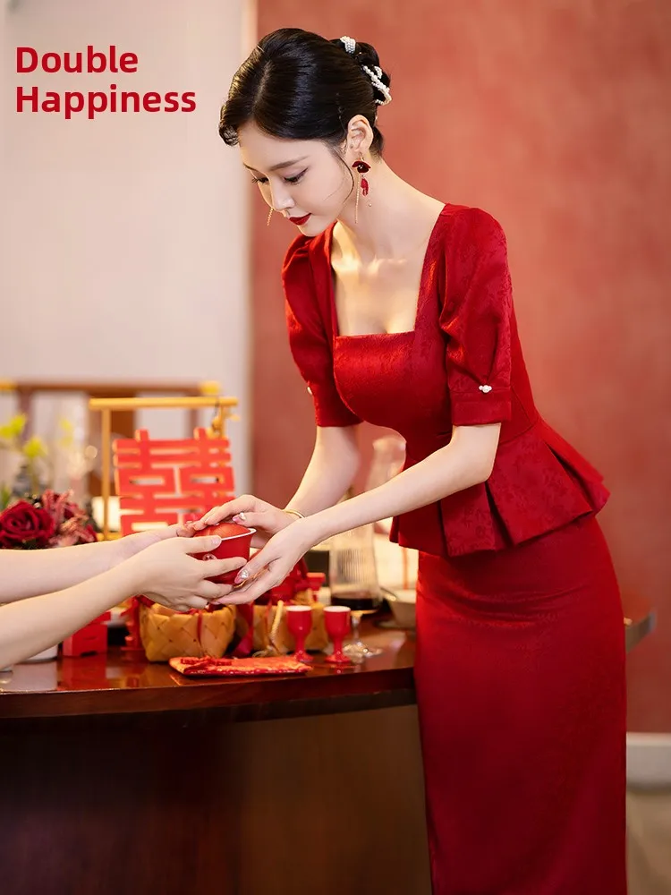 

Slim Fit Wedding Dr for Women ort Sve mid Length Vintage Sle Suitable for Engagement Parties Weddings And Daily Wear