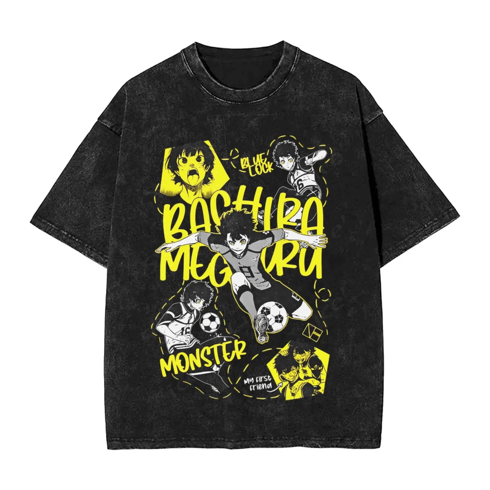 Sportanimatie Blue Lock Shidou Ryusei Art Grafische print T-shirts Vintage gewassen shirt met korte mouwen Heren Dames Streetwear T-shirts