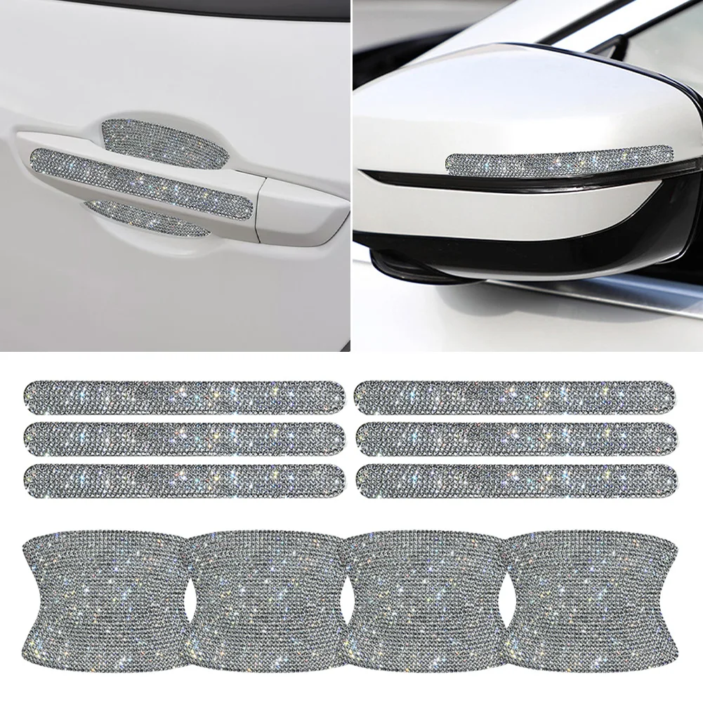 

Sale Shiny 8pcs Car Door Bowl&Door Handle Protector Kit Rhinestones Scratch-Resistant Stickers Door Cup Handle Protective Film