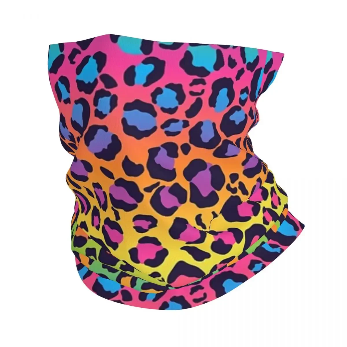 Bright Rainbow Ombre Gradient Leopard Print Pattern Bandana Neck Gaiter Printed Face Scarf Headwear Outdoor Sports For Men Women