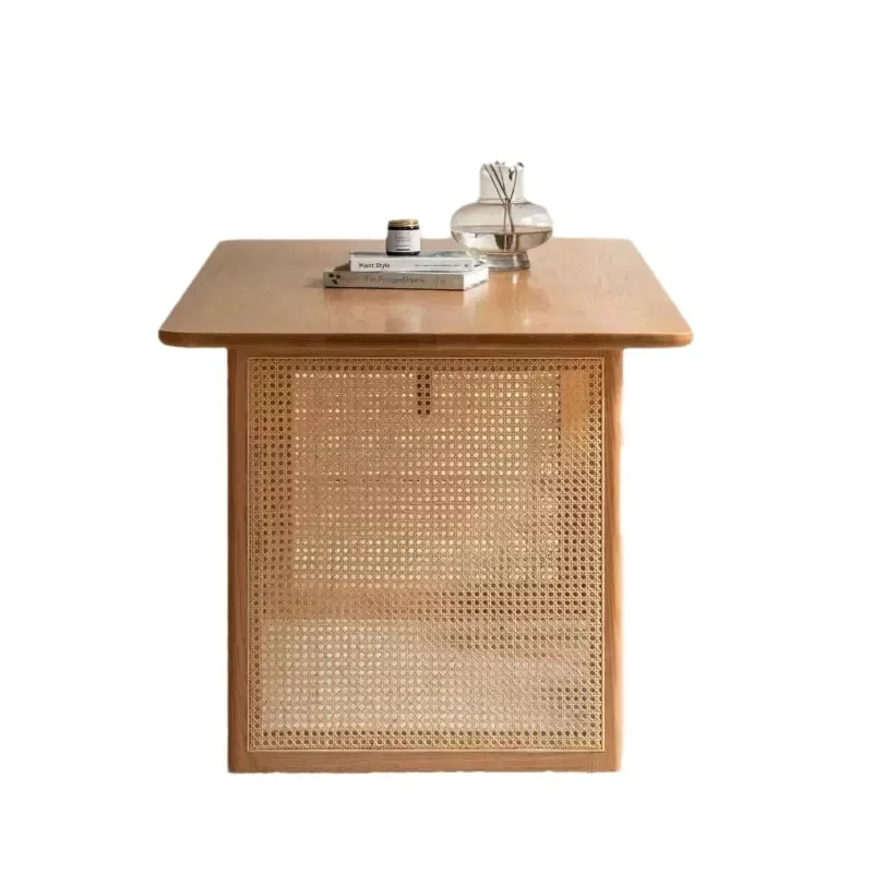 Nordic solid wood rattan dining table and chair combination, Japanese-style wabi-sandy wind small apartment household
