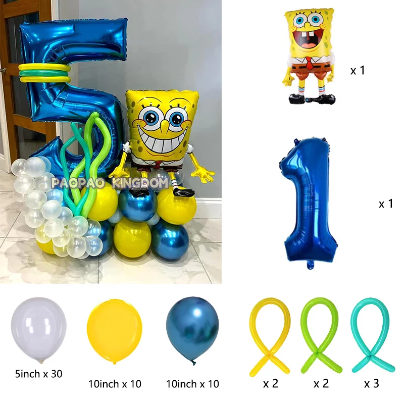 1 مجموعة سبونجبوب سكوير بالون عيد ميلاد مجموعة عدد 1-9st احباط بالون حفلة عيد ميلاد سعيد خلفية ديكور هدايا الأطفال