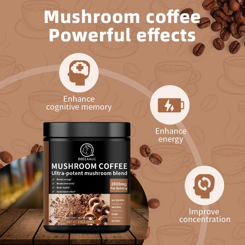 BBEEAAUU Mushroom Coffee Ganoderma Lucidum Cordyceps Sinensis Energy,Mental Clarity And Concentration Support-Brain Booster