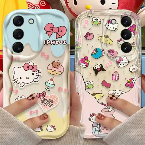 Hello Kitty Wave Case for Samsung Galaxy S25 S24 S23 S22 S21 Ultra Plus S20 FE A73 A72 A71 A56 A55 A54 5G A52 A52S A51 4G Cover