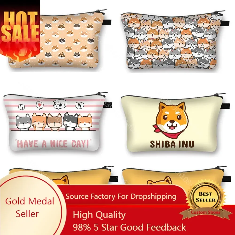 

Cute Shiba Inu Dog Print Cosmetic Case Women Makeup Bags Lipstick Jewels Napkin Storage Bag Organizer Toiletry Cosmetic Bag