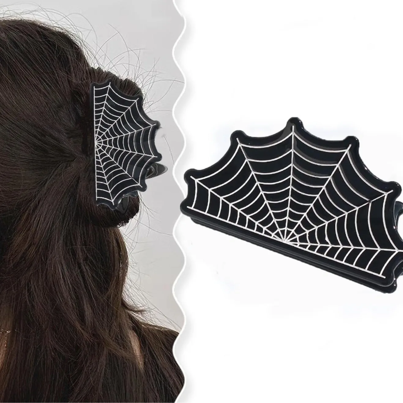 Halloween Festival Gifts Acrylic Black White Spider Web Hair Clip For Women Unusual Geometric Headwear Hairpins Hair Accessories