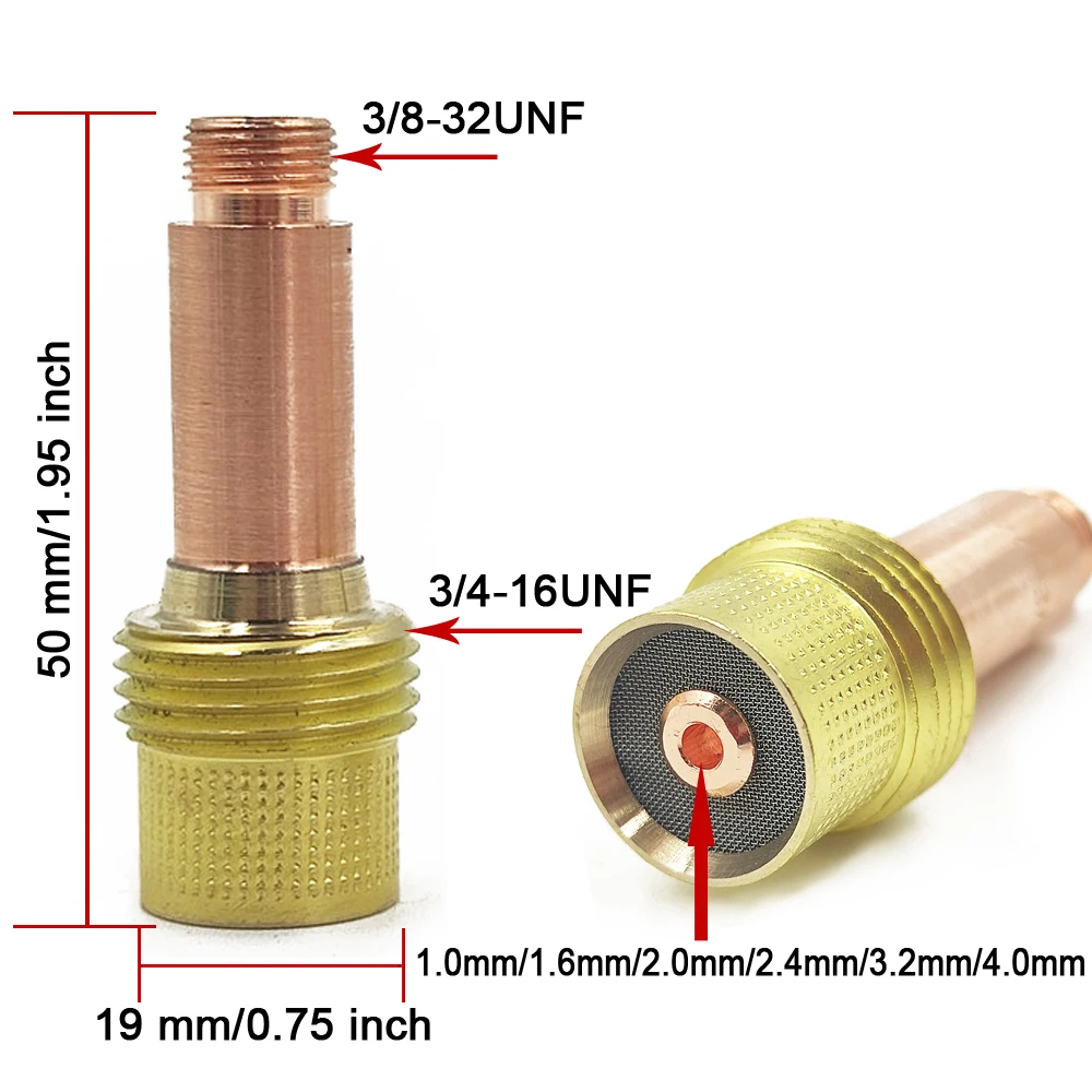 TIG-cuerpo de pinza de lente de Gas medio, Kit de soplete de soldadura, 45V24 45V25 45V26 45V27 45V28 para TIG WP17/1,0, 1,6/2,4/3,2mm, 5/10 Uds.