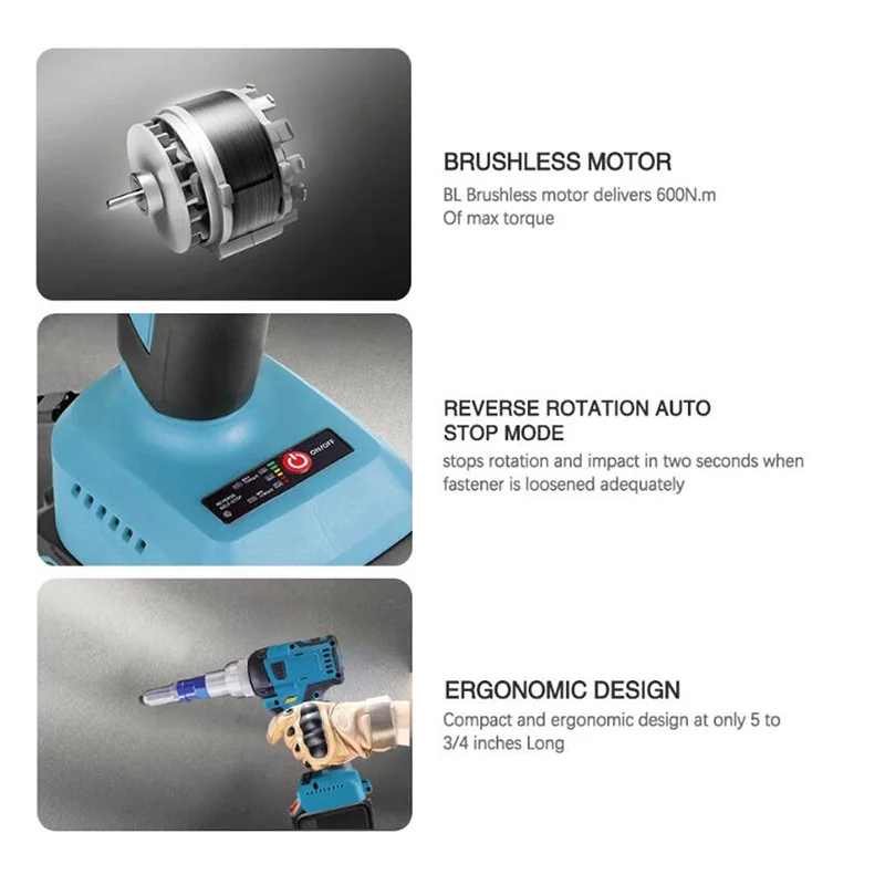 Makita 18V 배터리 전기 리베터 건 브러시리스 스크루 드라이버 적용 가능한 리벳 2.4-4.8mm 무선 리벳 팅 도구 (배터리 없음)