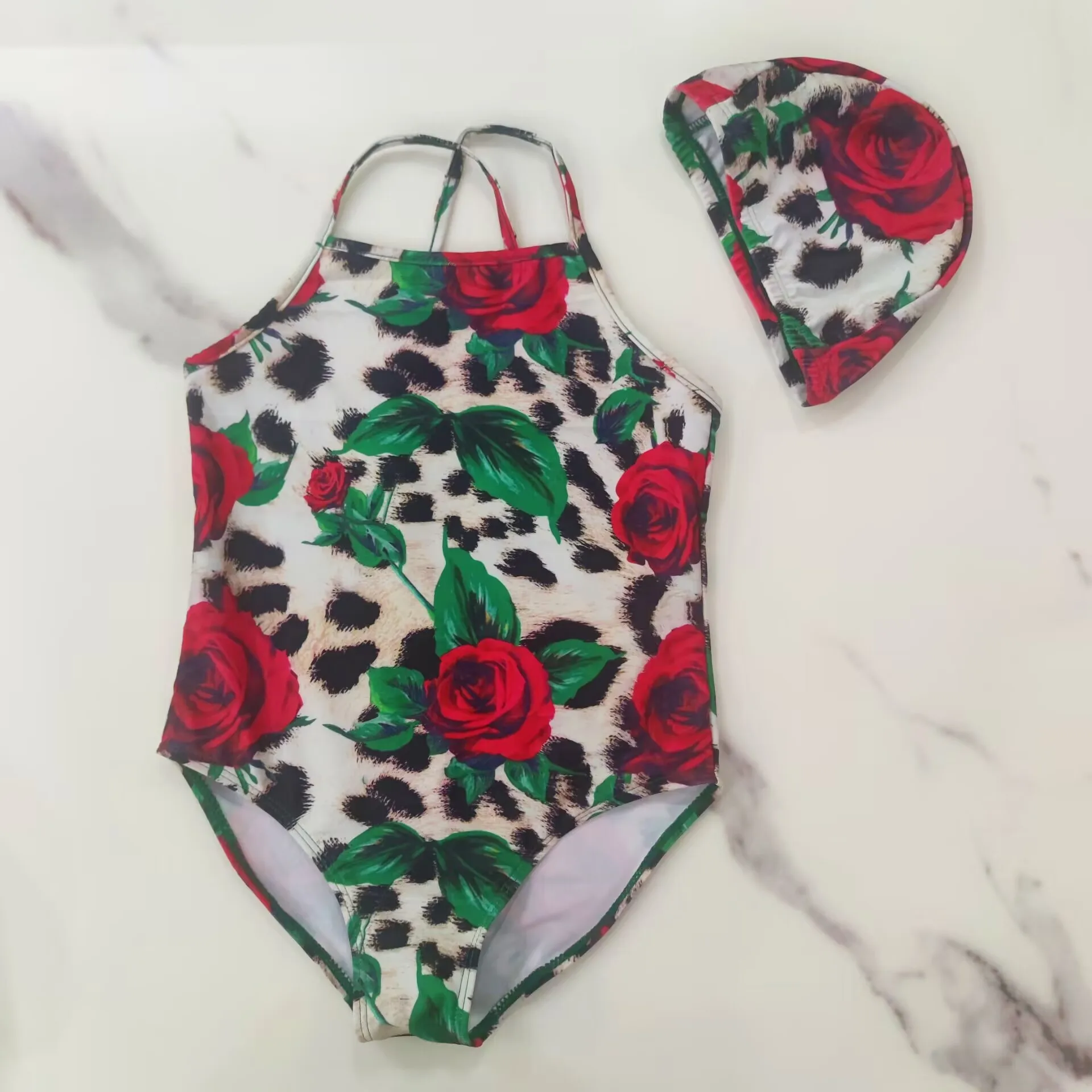 

2025 new girls' swimsuit leopard baby swimsuit summer thin one piece suit hot spring children clothes special offer