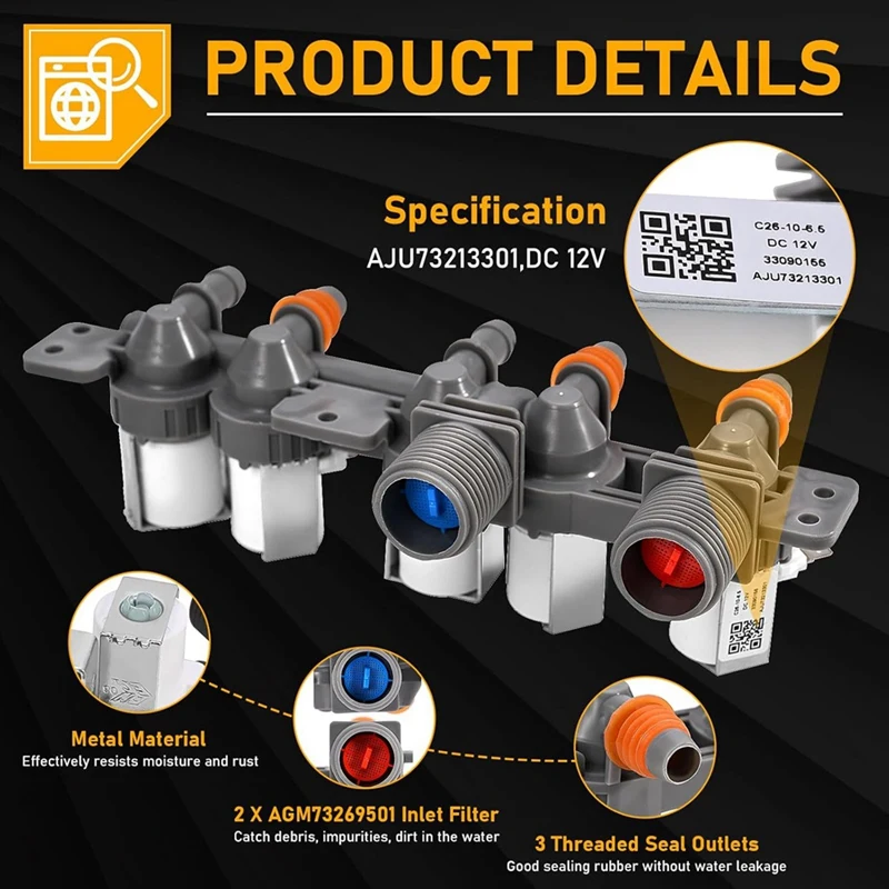 Válvula de entrada de agua para lavadora, accesorio para WT1101CW, WT4870CW, WT7200CW, Kenmore 79631522211, 5221EA1008F, AJU73213301