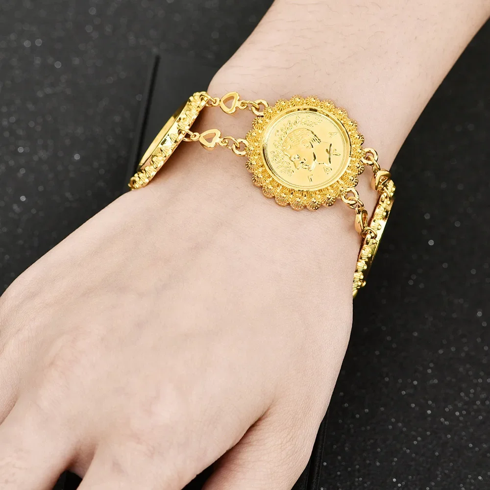 Gold Color Money Coin Bracelet Islamic Muslim Arab Coins Necklace for Women Men Middle Eastern Allah Jewelry Set African Gifts