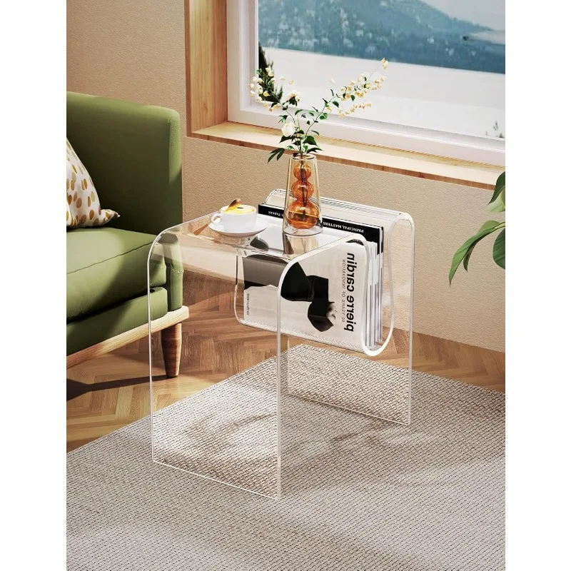 Acrylic Side Table, Small End Table for Living Room,Bedside Table for Bedroom Lucite Nightstand (1, Clear, 17.7 * 17.7 * 11.8)