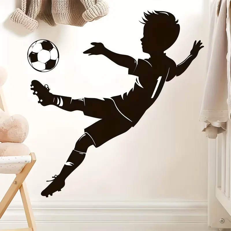 Dynamic Silhouette Wall Decals of Young Football Players, Sports-Themed Wall Stickers, Self-Adhesive Wall Art, Home Space Sports