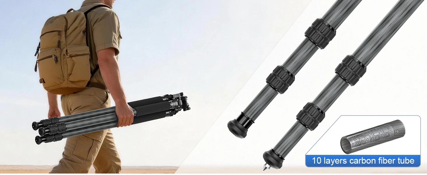 WEYLLAN HU323 Carbonfaser-Jagdstativ 69,8'' Carbon-Schießstativ mit 52mm Hebel-Kugelkopf Leichtes Kamerastativ – Detail 7