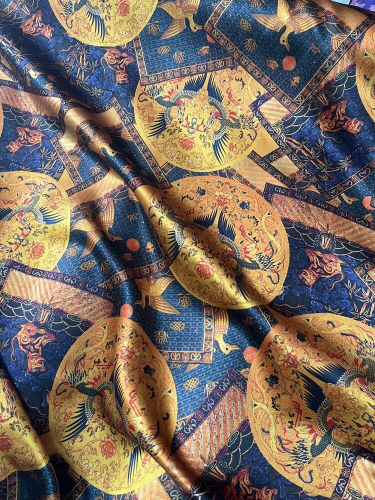 High Quality Chinese Style 50Momme Xiangyun Yarn Real Silk Fabric Vintage Women Dress Clothing Designer Cloth