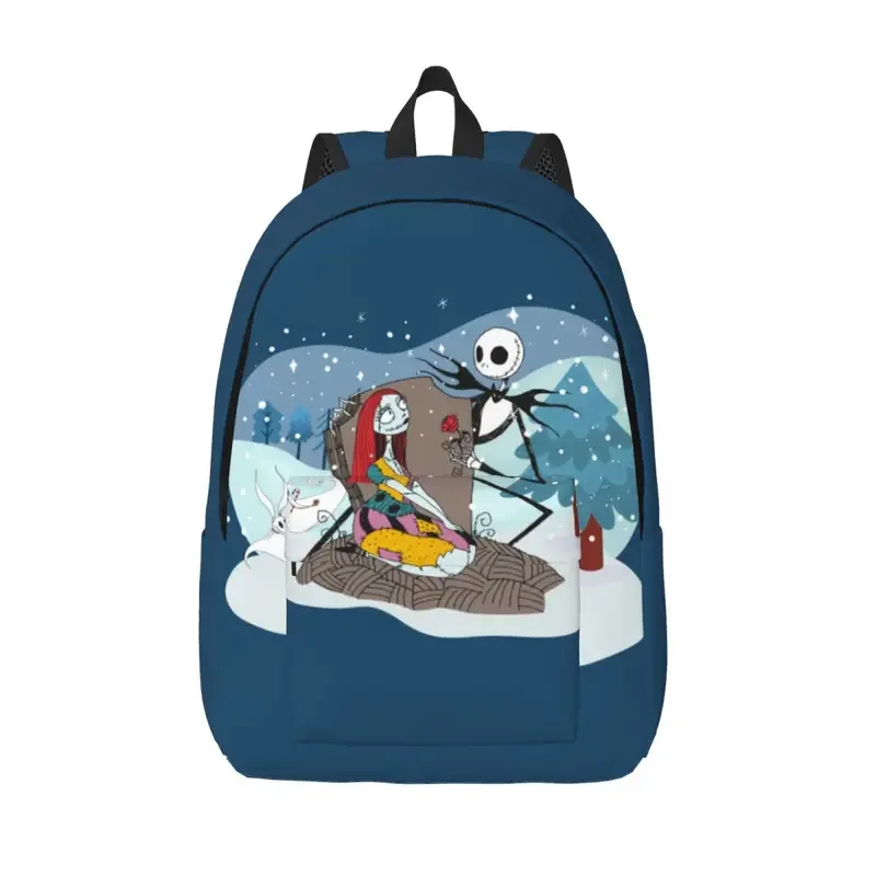 Custom Jack Skellington And Sally Canvas Backpack for  Water Resistant College The Nightmare Before Christmas Bag Print Bookbags