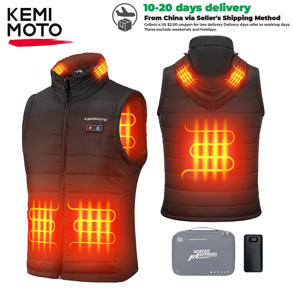 

KEMIMOTO Winter Heated Jacket Vest Temperature Adjustable USB Heated Vest Battery For Motorcycle Skiing Bike Hiking Washable