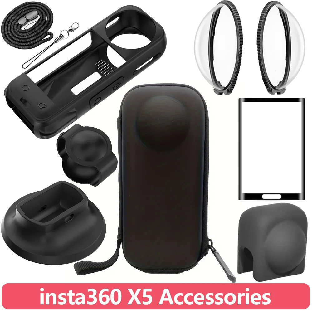 Lens Guards Silicone Protective Case Cap Base Storage Bag Screen Protector for Insta360 X5 360 Action Camera Accessories Kit