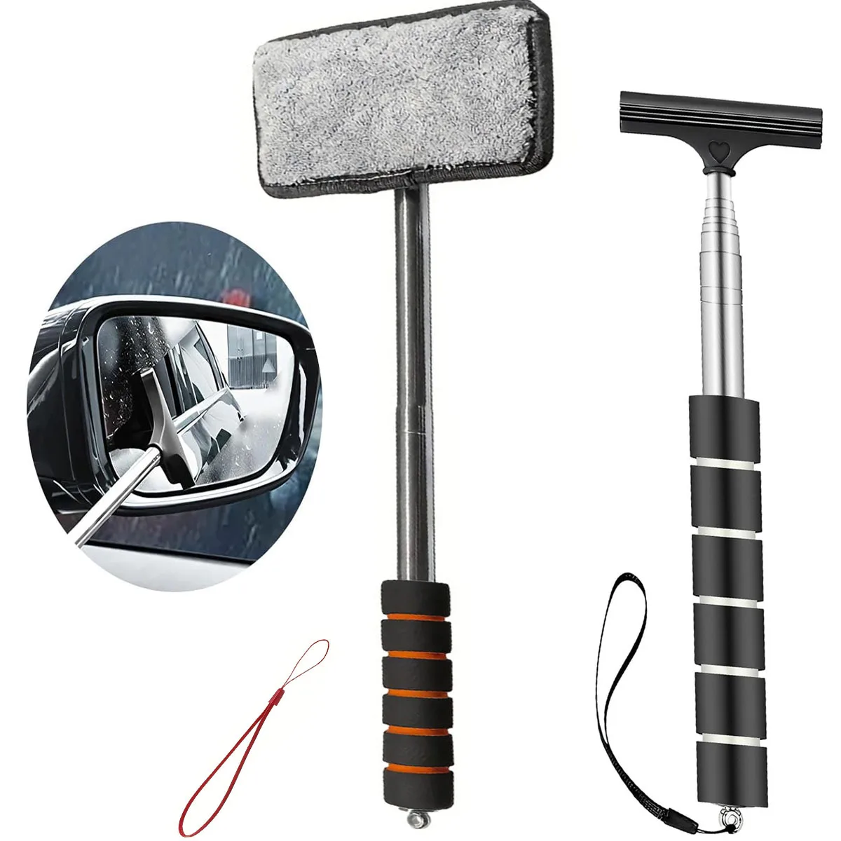 2-Pack Extendable Window/Mirror Cleaner Set! Telescoping Tool for Car & Home - Includes Lanyards, Fights Rain & Dirt, Ergonomic