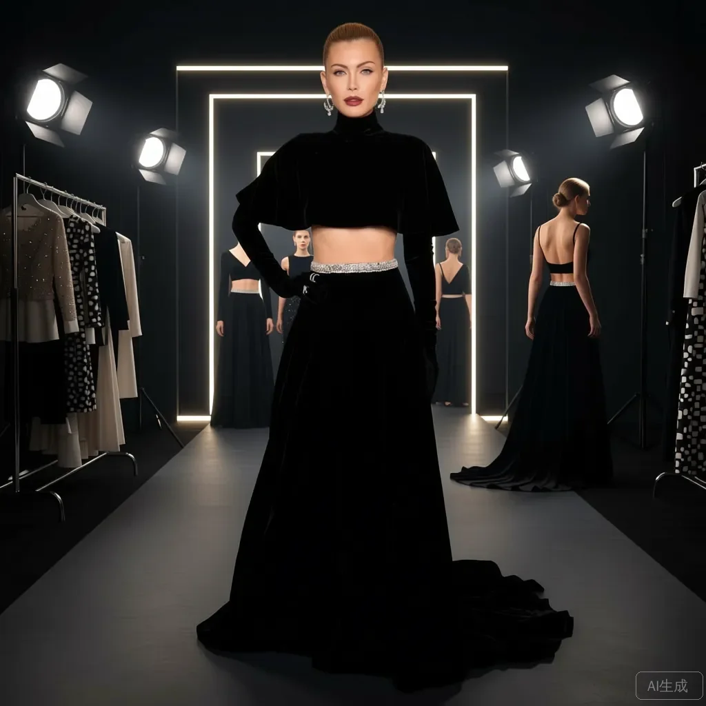 تنورة مسائية رائجة باللون الأسود المخملي على شكل حرف a بطول الأرض لعام 2026 مع حزام خصر ترتر فستان حفلات الزفاف الفاخرة تنانير السجادة الحمراء #1