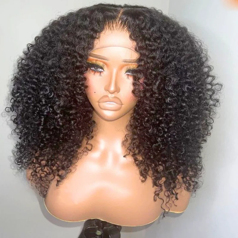 Peruka typu lace front, długa, kręcona, 26 cali, z miękką przedziałkiem na środku, kręcone włosy Jerry Curl dla kobiet, syntetyczna, wstępnie wyskubana, bezklejowa, do codziennego noszenia.
