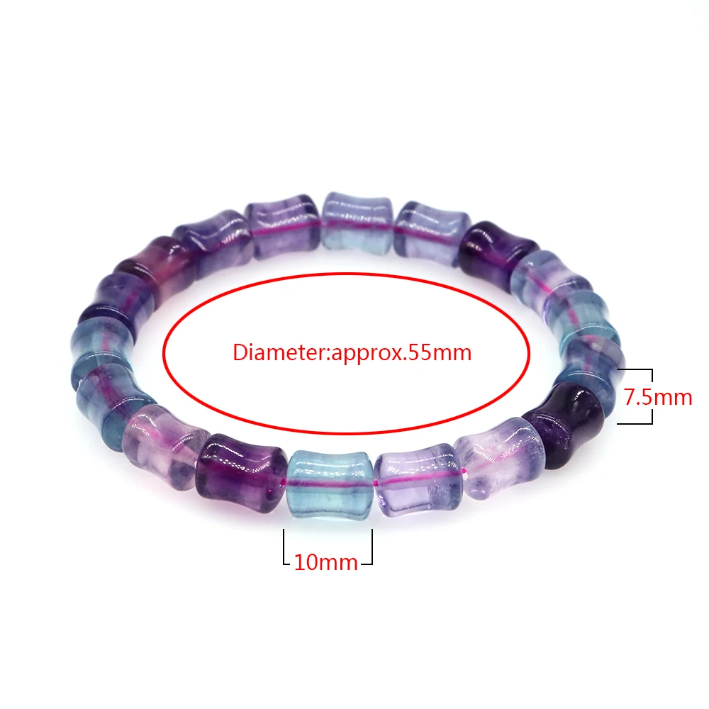 Natural Stone Rainbow Fluorite Square Bamboo Nodes Lucky Beads Bracelet Women Elegant Reiki Healing Crystal Bangle Jewelry GiftS
