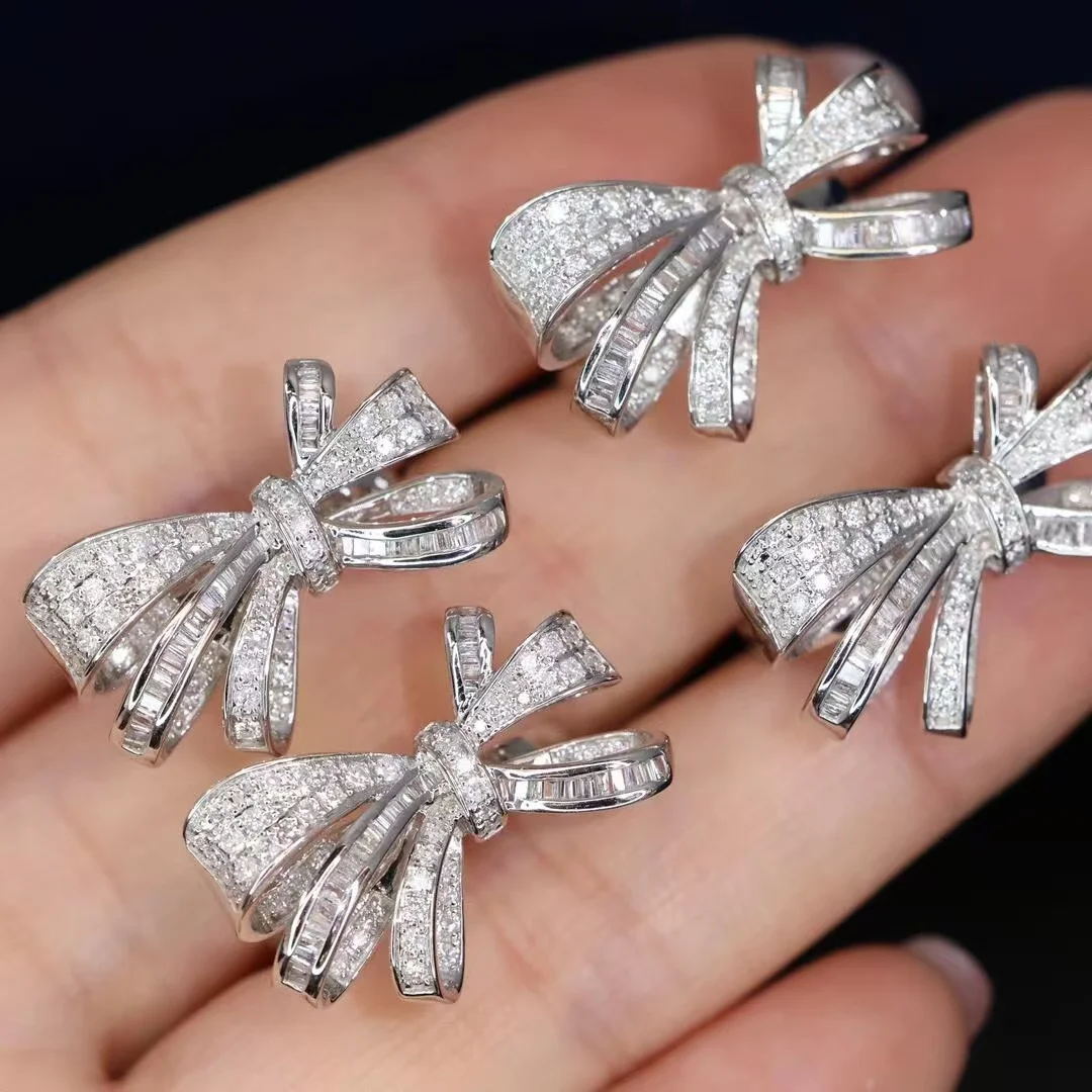 

High Quality French Ladies' Bow Earrings Fashionable Silver Classic Moissanite Shining And Charming Christmas Gift Never Fade