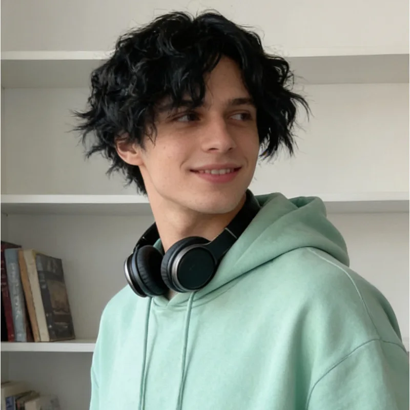 Tin Foil Permed Short Curly Hair Men'S Personalized Fashion Outdoor Travel Party Simulation Head-Wear Synthetic Wig Set