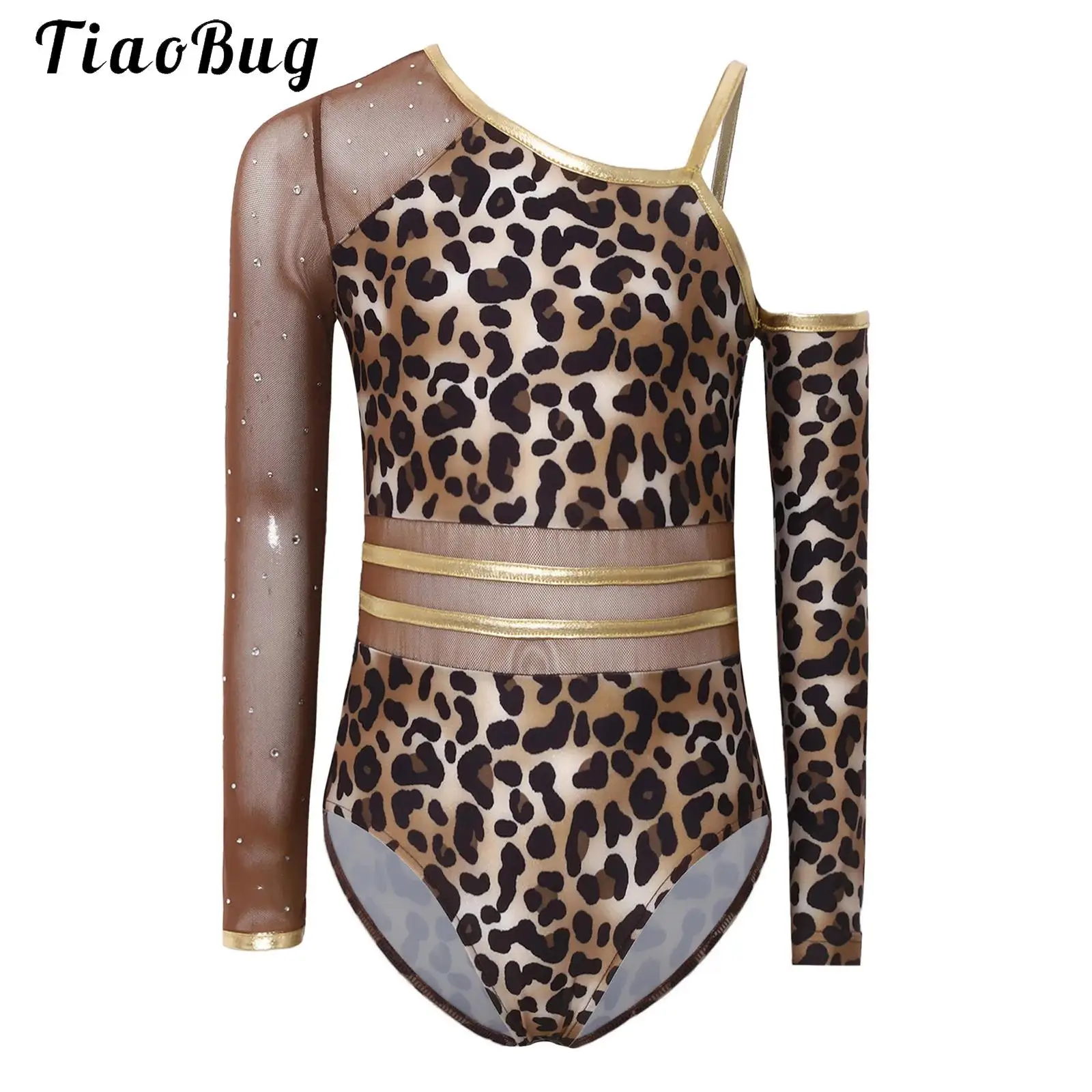 Caveman Costume for Girls Prehistoric Cave Stone Asymmetric Leopard Print Leotard Jumpsuit Halloween Primitive Native Dress Up