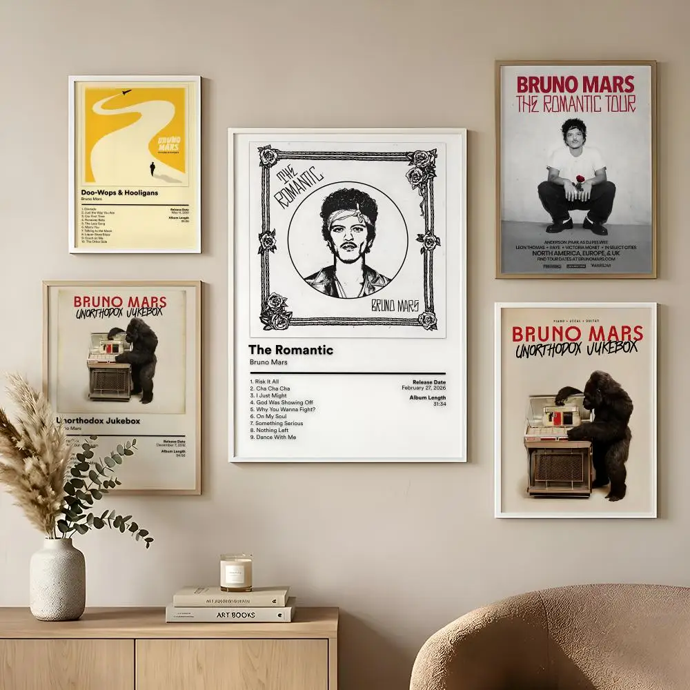 B-Bruno Mars Singer Music Poster Home Living Bed Room Bar Hallway Sticky Wall Printing Waterproof Aesthetic Decor
