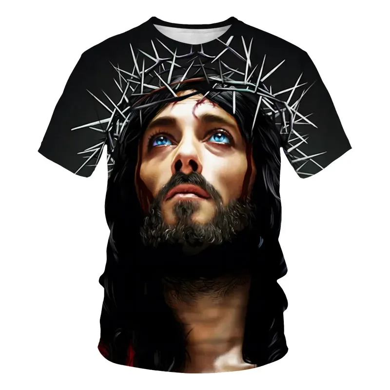 

Vintage Men's T-shirt Jesus Christ Cross T-shirts Man Summer Streetwears Men Oversized T Shirts Hip-hop Casual Clothes Tops Tee