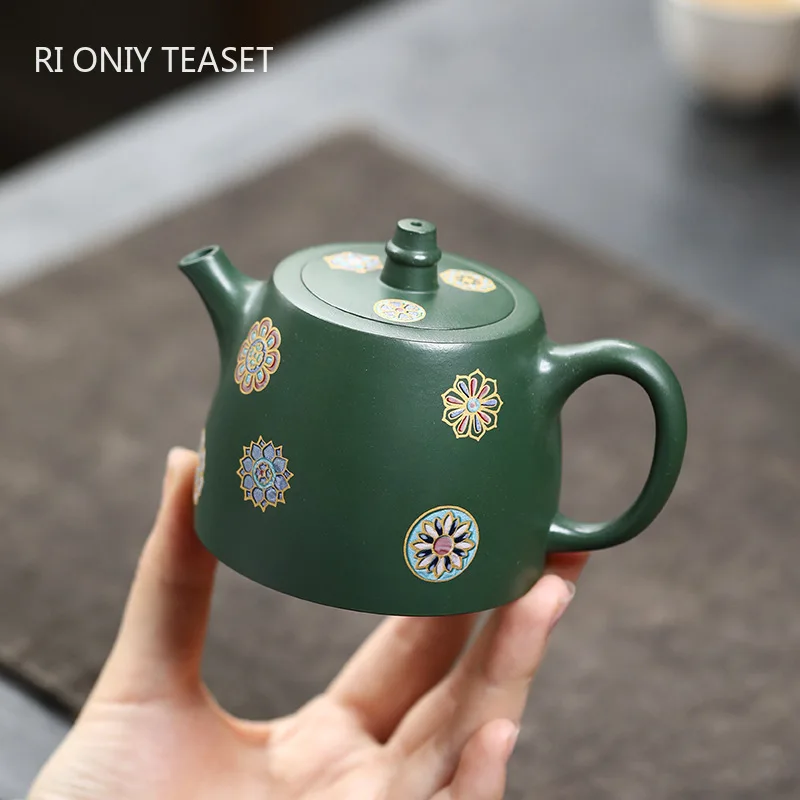 160ml Chinese Yixing Purple Clay Teapot Handmade Tea Pot Beauty Tea Infuser Raw Ore Dark Green Mud Kettle Zisha Tea Set Teaware