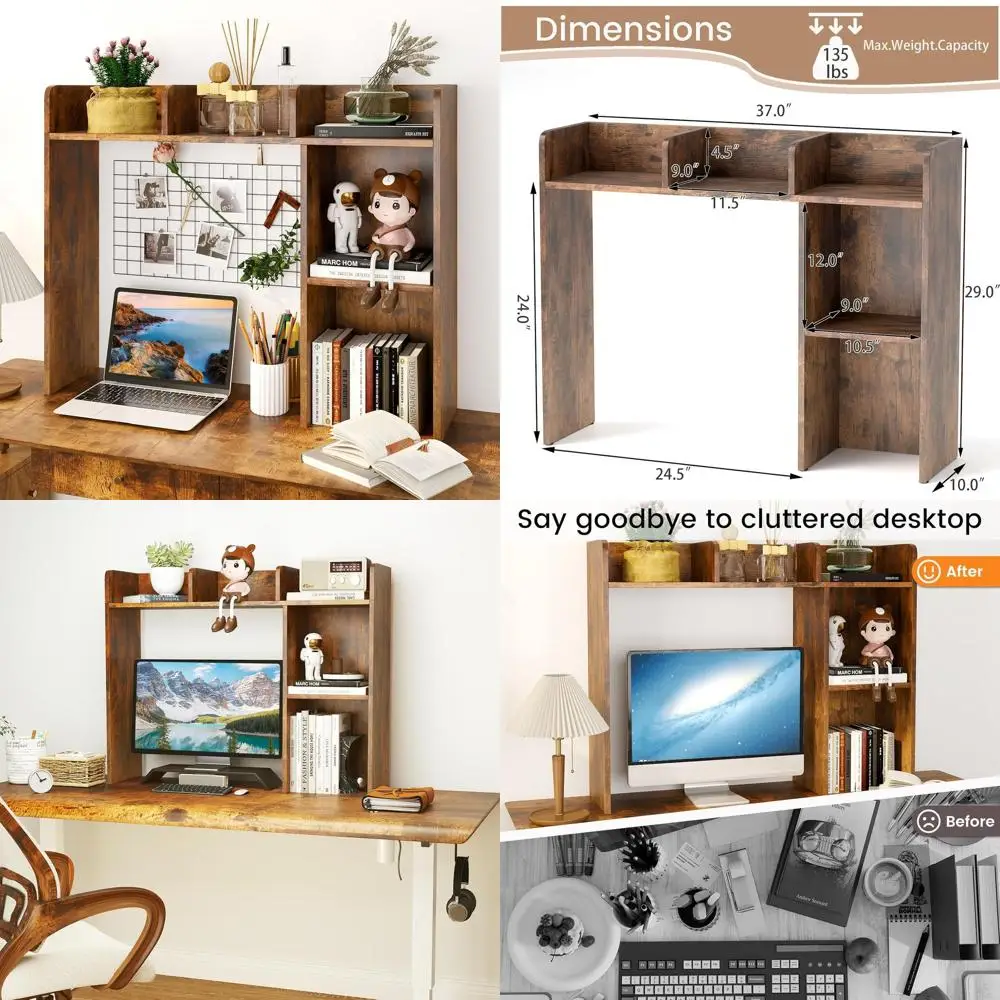 

Трехуровневая деревянная настольная книжная полка, органайзер для стола с 5 полками, многофункциональная витрина для общежития и домашнего офиса