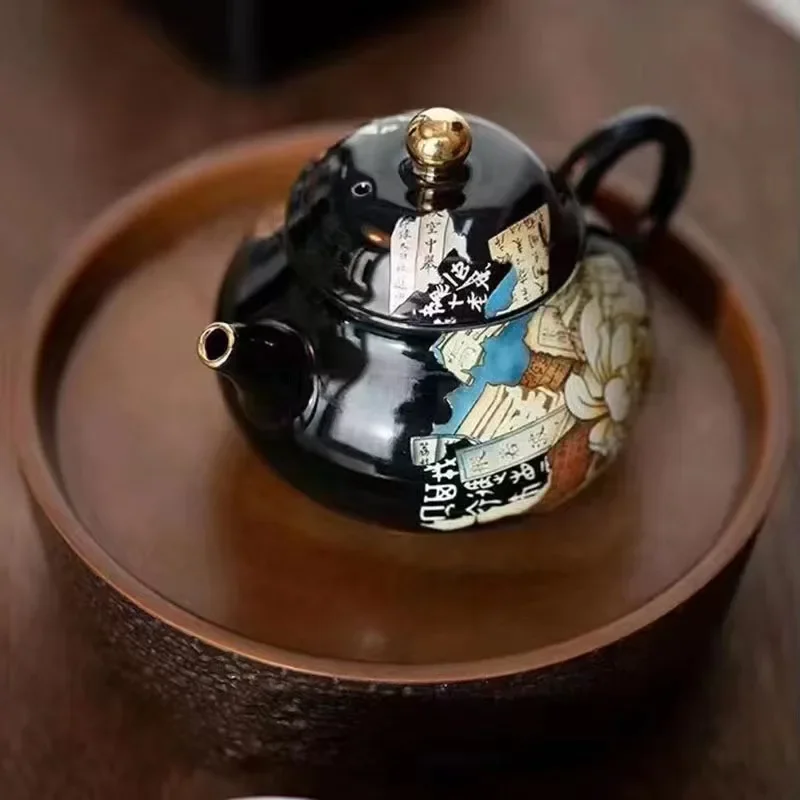 Retro Chinese Ceramic Decal Tea Set Tea Pot High Cup One Pot Single Cup Single Person Dedicated Tea Making