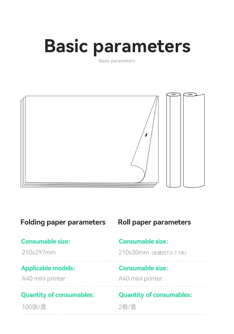 PeriPage de papel para impresora térmica A4, 100 páginas plegadas para larga duración, 8,5x11 pulgadas para impresora A40 PocketJet HPRT MT800/MT800Q